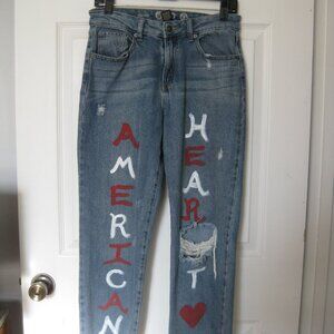 PEACE LOVE ECO by Rewash Painted Jeans Women's AMERICAN HEART sz 5
